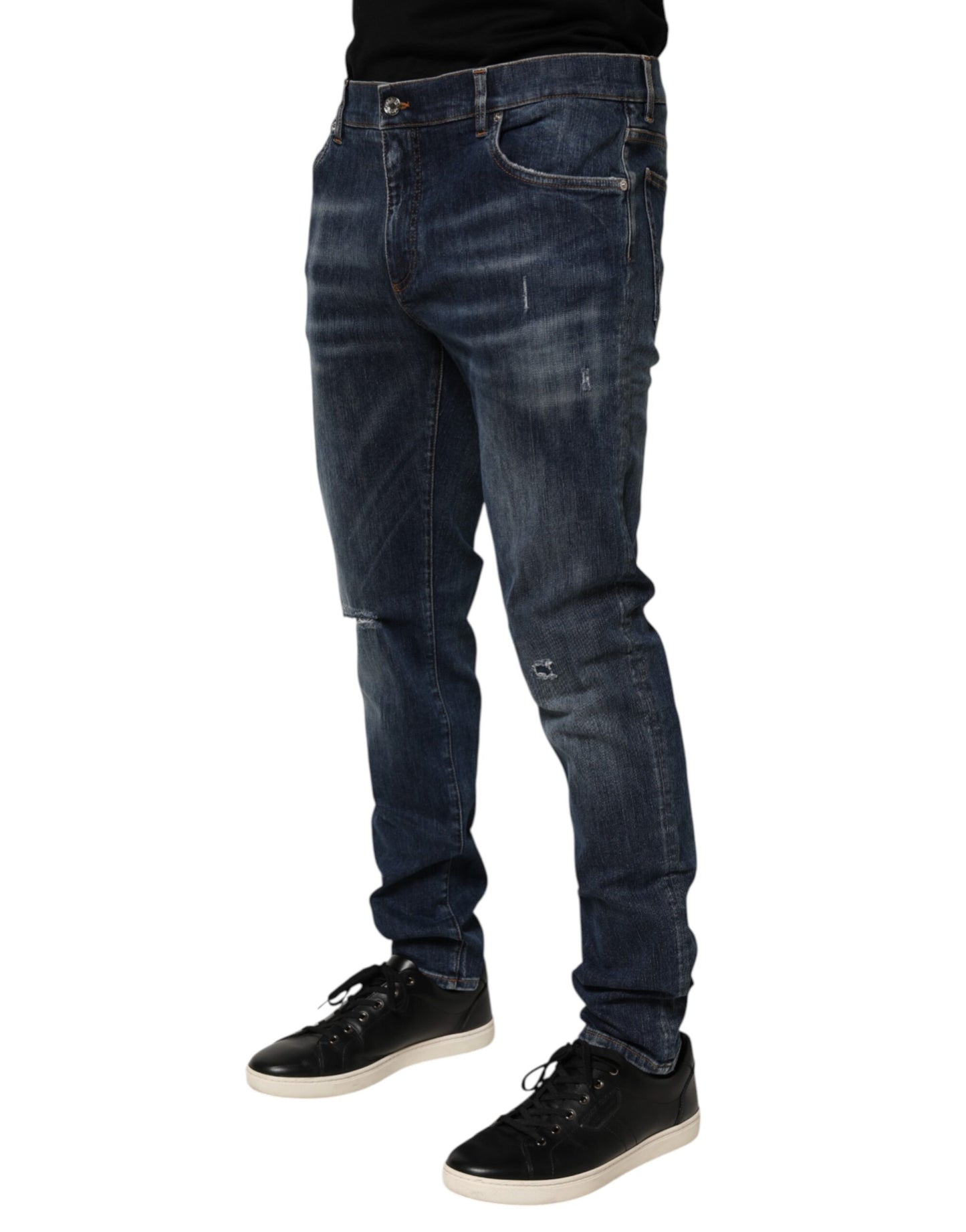 Dolce &amp; Gabbana – Dunkelblaue, verwaschene Running-Jeans aus zerrissenem Denim