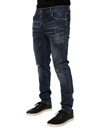 Dolce &amp; Gabbana – Dunkelblaue, verwaschene Running-Jeans aus zerrissenem Denim