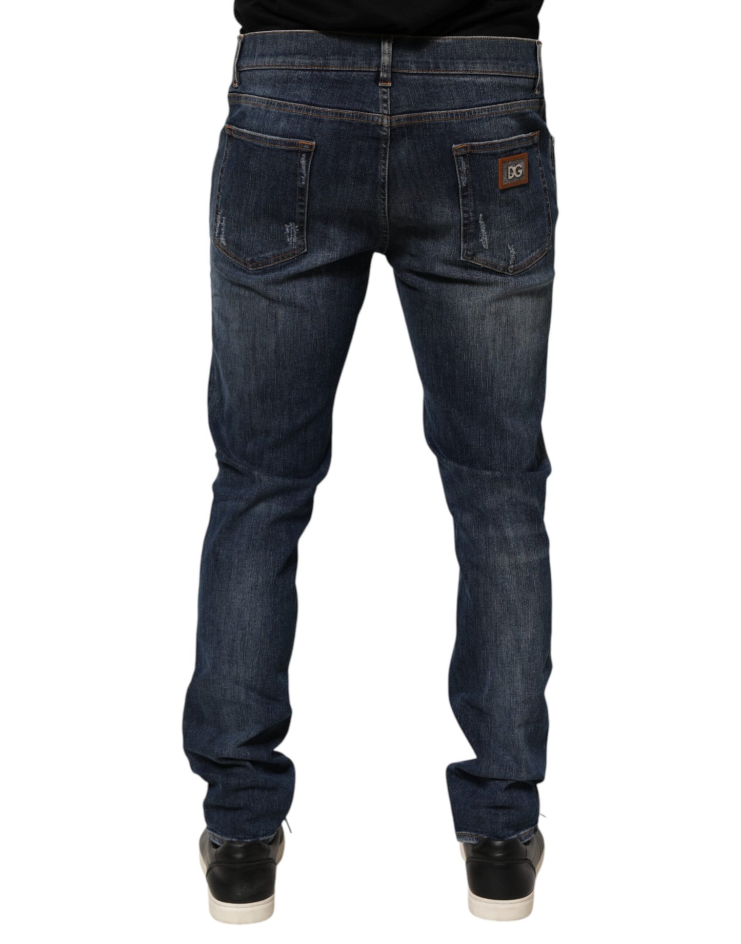 Dolce &amp; Gabbana – Dunkelblaue, verwaschene Running-Jeans aus zerrissenem Denim