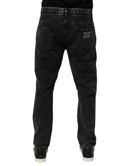 Dolce &amp; Gabbana – Lockere Jeans aus zerrissenem Baumwolldenim in Schwarz mit verwaschener Optik