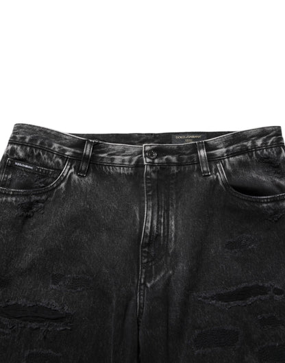 Dolce &amp; Gabbana – Lockere Jeans aus zerrissenem Baumwolldenim in Schwarz mit verwaschener Optik