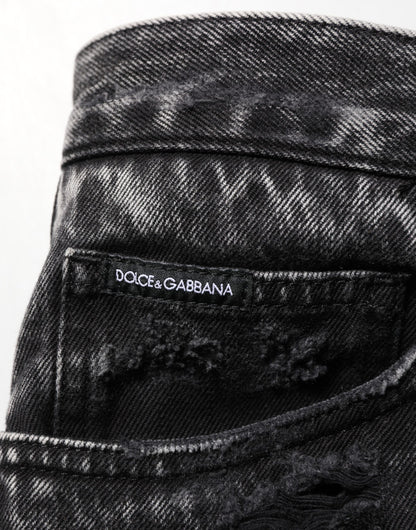 Dolce &amp; Gabbana – Lockere Jeans aus zerrissenem Baumwolldenim in Schwarz mit verwaschener Optik