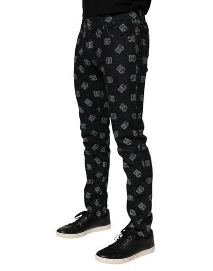 Dolce &amp; Gabbana – Schwarze Skinny-Jeans aus Baumwolle mit DG-Monogramm