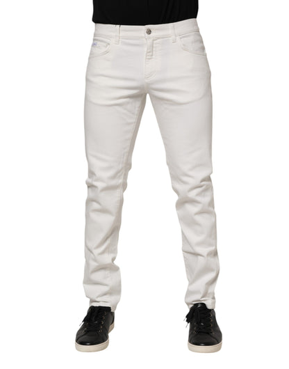Dolce &amp; Gabbana Slim Fit Jeans aus Stretch-Baumwolle in Off-White