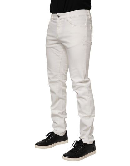 Dolce &amp; Gabbana Slim Fit Jeans aus Stretch-Baumwolle in Off-White