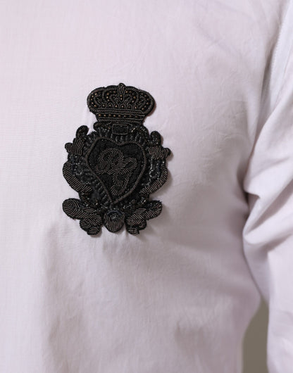 Dolce &amp; Gabbana – Weißes, formelles Baumwollhemd mit GOLD-DGPatch