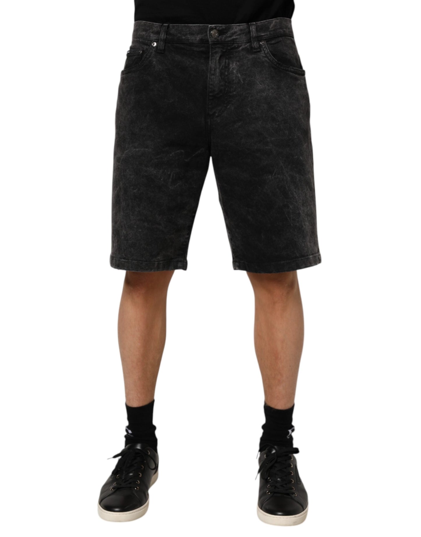 Dolce &amp; Gabbana – Schwarze Bermudashorts aus Baumwoll-Denim mit mittlerer Taille für Herren