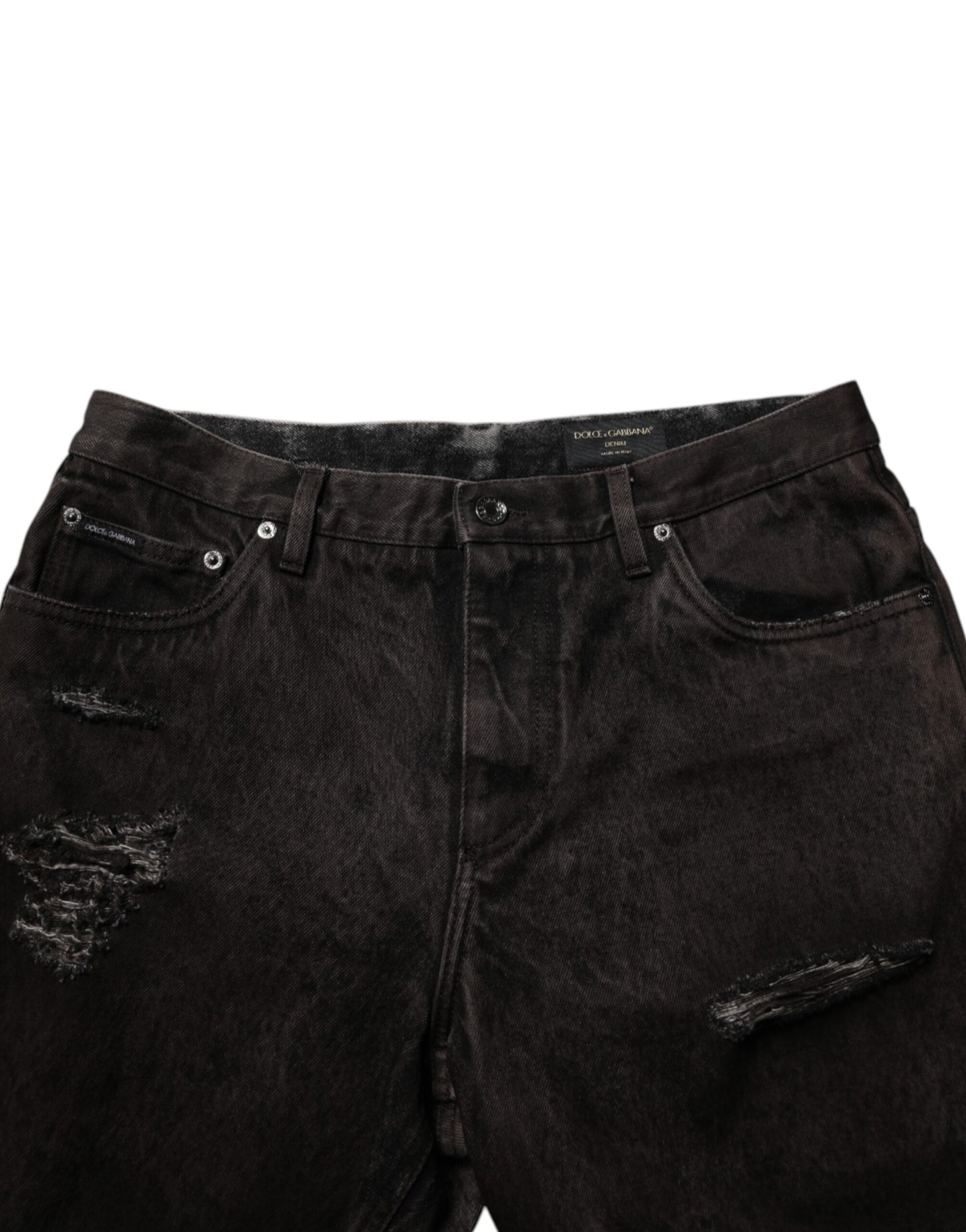 Dolce &amp; Gabbana Herren-Bermudashorts aus zerfetztem Baumwoll-Denim in Schwarz