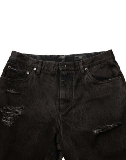 Dolce &amp; Gabbana Herren-Bermudashorts aus zerfetztem Baumwoll-Denim in Schwarz
