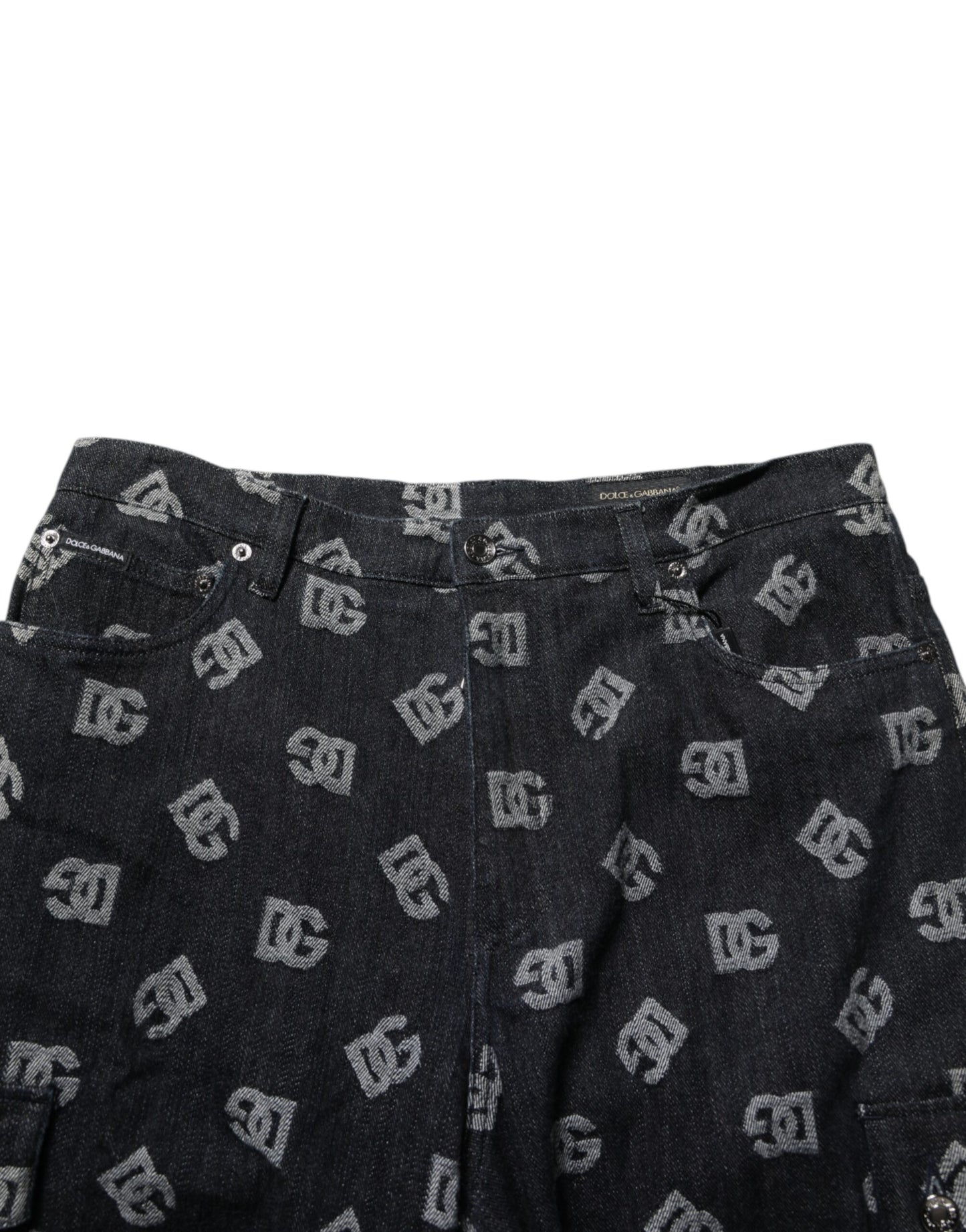 Dolce &amp; Gabbana – Schwarze Cargo-Bermudashorts aus Denim mit Monogramm für Herren