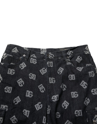 Dolce &amp; Gabbana – Schwarze Cargo-Bermudashorts aus Denim mit Monogramm für Herren