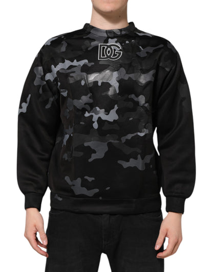 Dolce &amp; Gabbana Schwarzer Camouflage-Sweatshirtpullover mit Rundhalsausschnitt