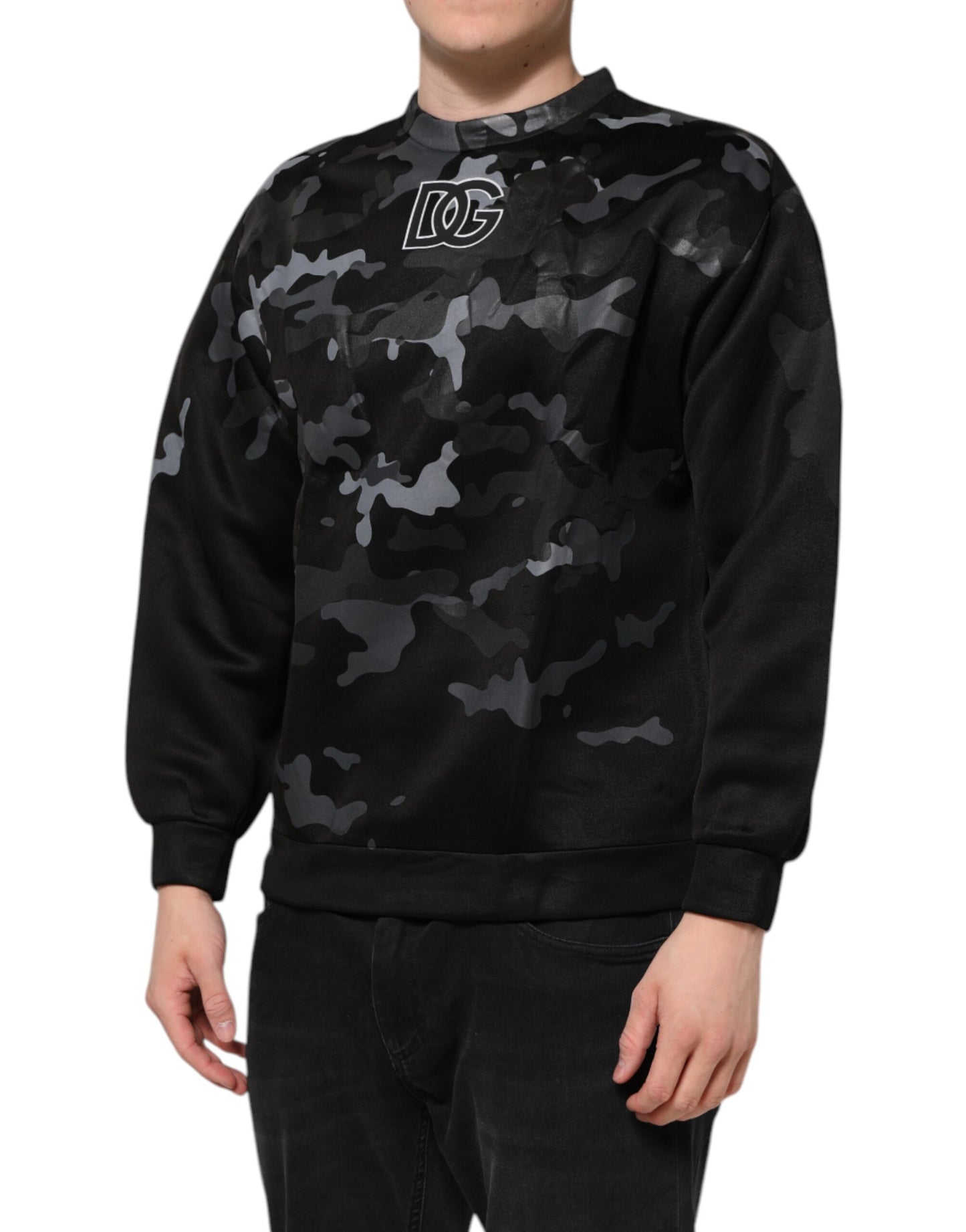 Dolce &amp; Gabbana Schwarzer Camouflage-Sweatshirtpullover mit Rundhalsausschnitt