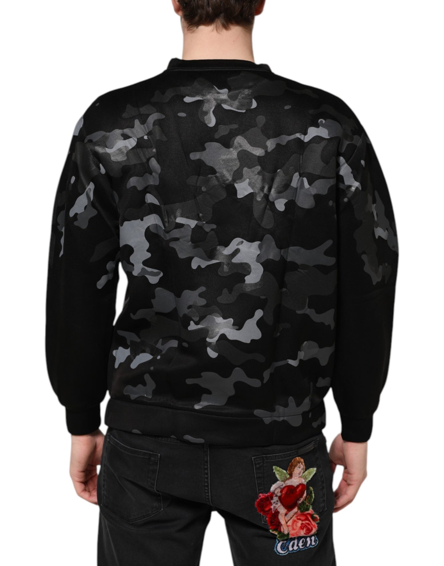 Dolce &amp; Gabbana Schwarzer Camouflage-Sweatshirtpullover mit Rundhalsausschnitt