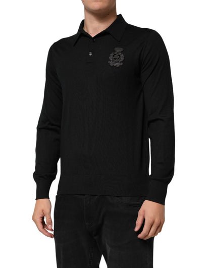 Dolce &amp; Gabbana – Schwarzer Pullover mit Logo-Patch und Kragen