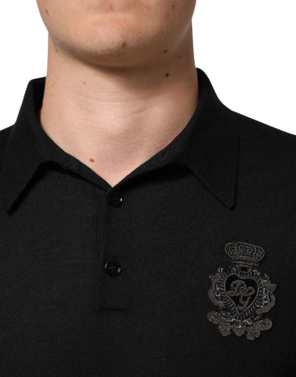 Dolce &amp; Gabbana – Schwarzer Pullover mit Logo-Patch und Kragen