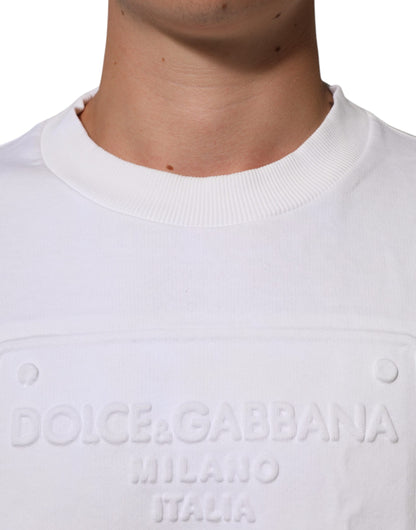 Dolce &amp; Gabbana Weißer Sweatshirt-Pullover mit geprägtem Logo für Herren