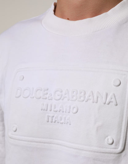 Dolce &amp; Gabbana Weißer Sweatshirt-Pullover mit geprägtem Logo für Herren