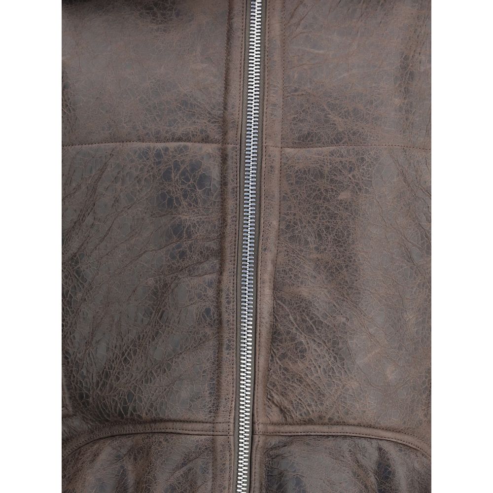 Rick Owens Bikerjacke aus braunem Lammnappa-Leder