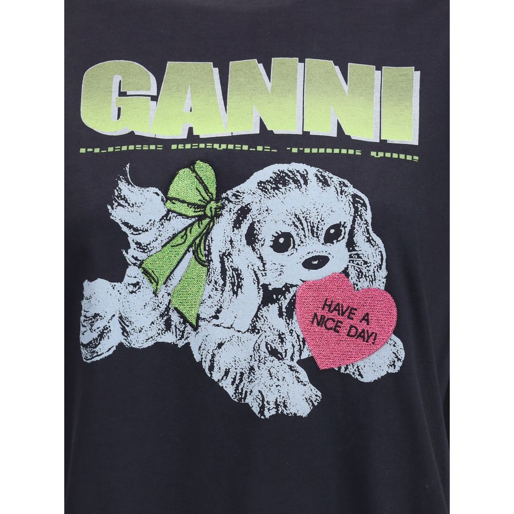 Ganni – T-Shirt mit Welpen-Print