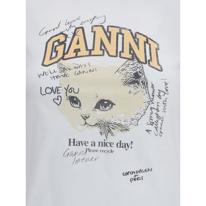 Ganni – T-Shirt mit Kätzchen-Print