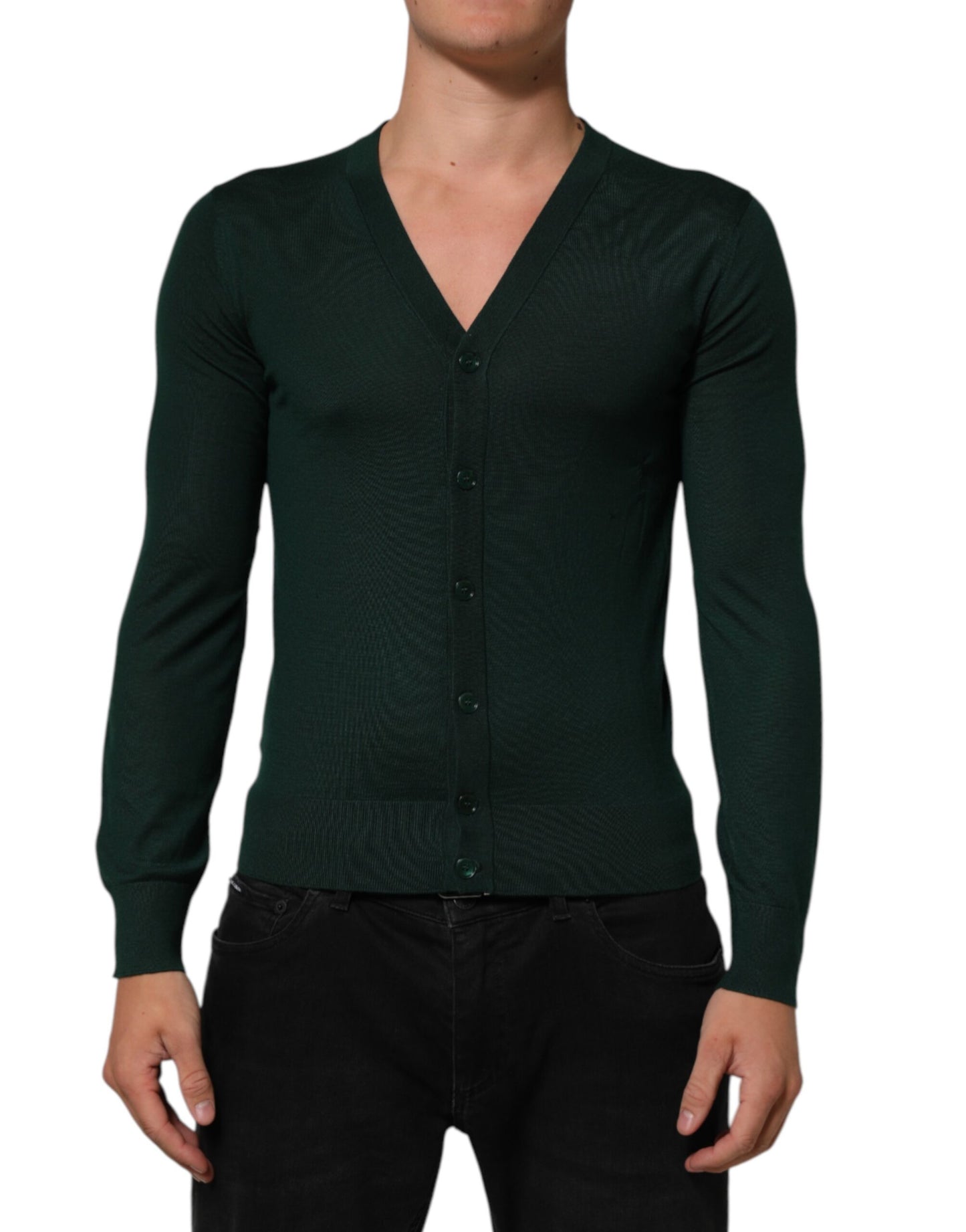 Dolce &amp; Gabbana Dunkelgrüner Button-Down-Cardigan für Herren