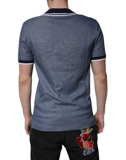 Dolce &amp; Gabbana – Blaues Poloshirt aus Seidenmischung mit V-Ausschnitt und Kragen