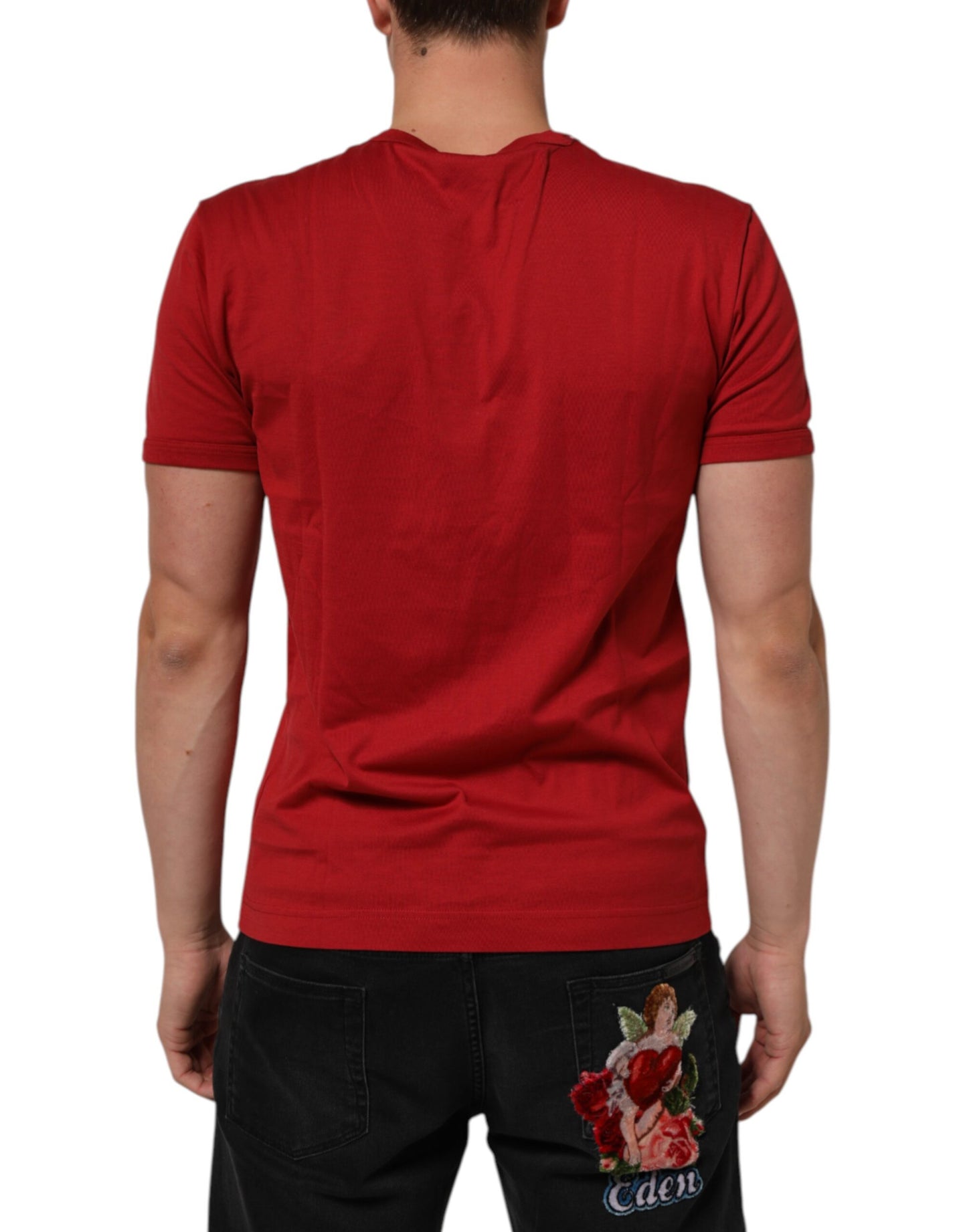 Dolce &amp; Gabbana – Kurzärmliges Baumwoll-T-Shirt mit roter Krone und Bienenmotiv