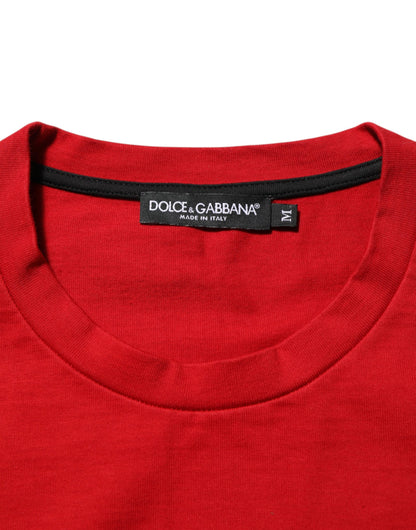 Dolce &amp; Gabbana – Kurzärmliges Baumwoll-T-Shirt mit rotem Logo-Augen-Print