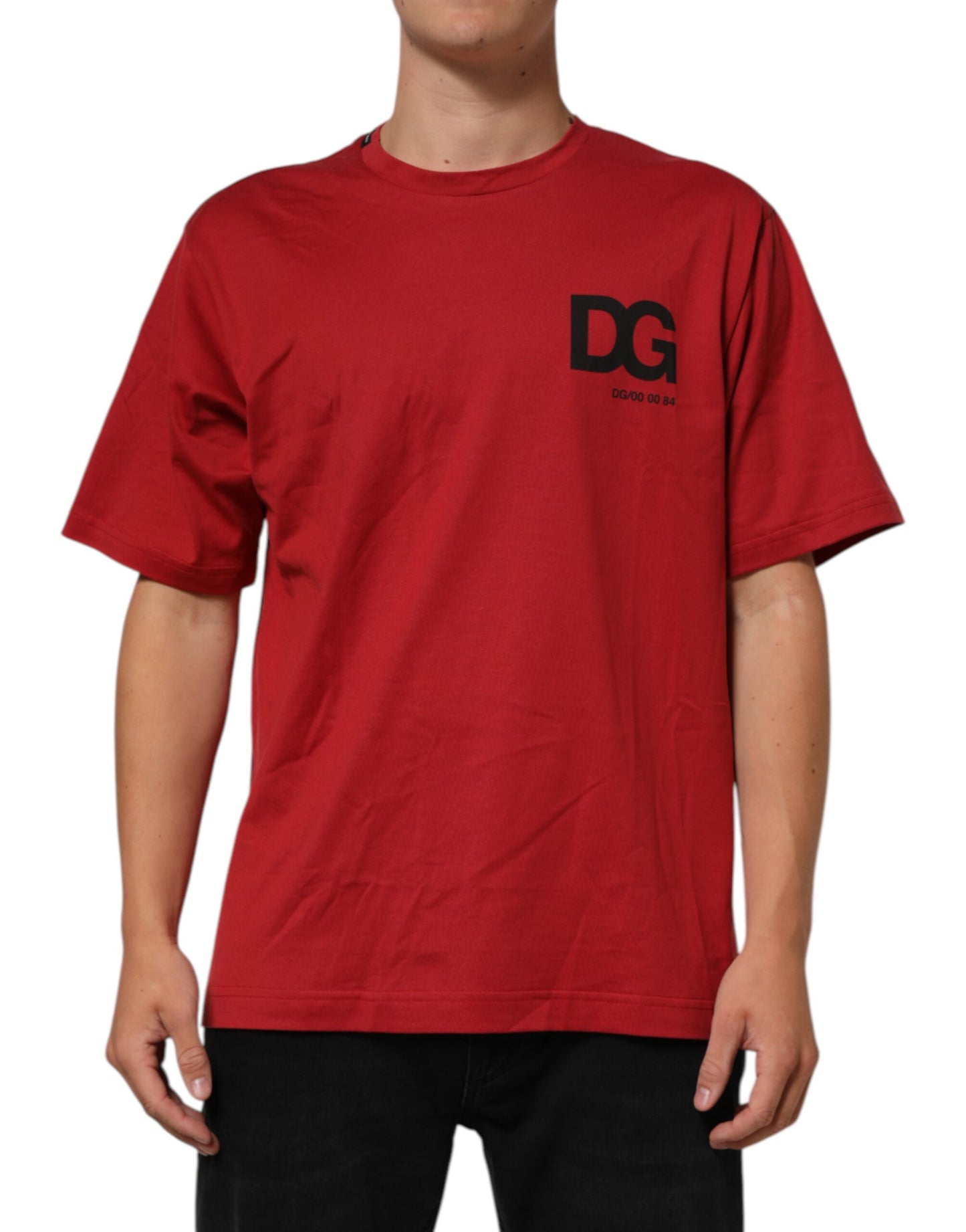 Dolce &amp; Gabbana – Kurzärmliges Baumwoll-T-Shirt mit rotem Logo-Print