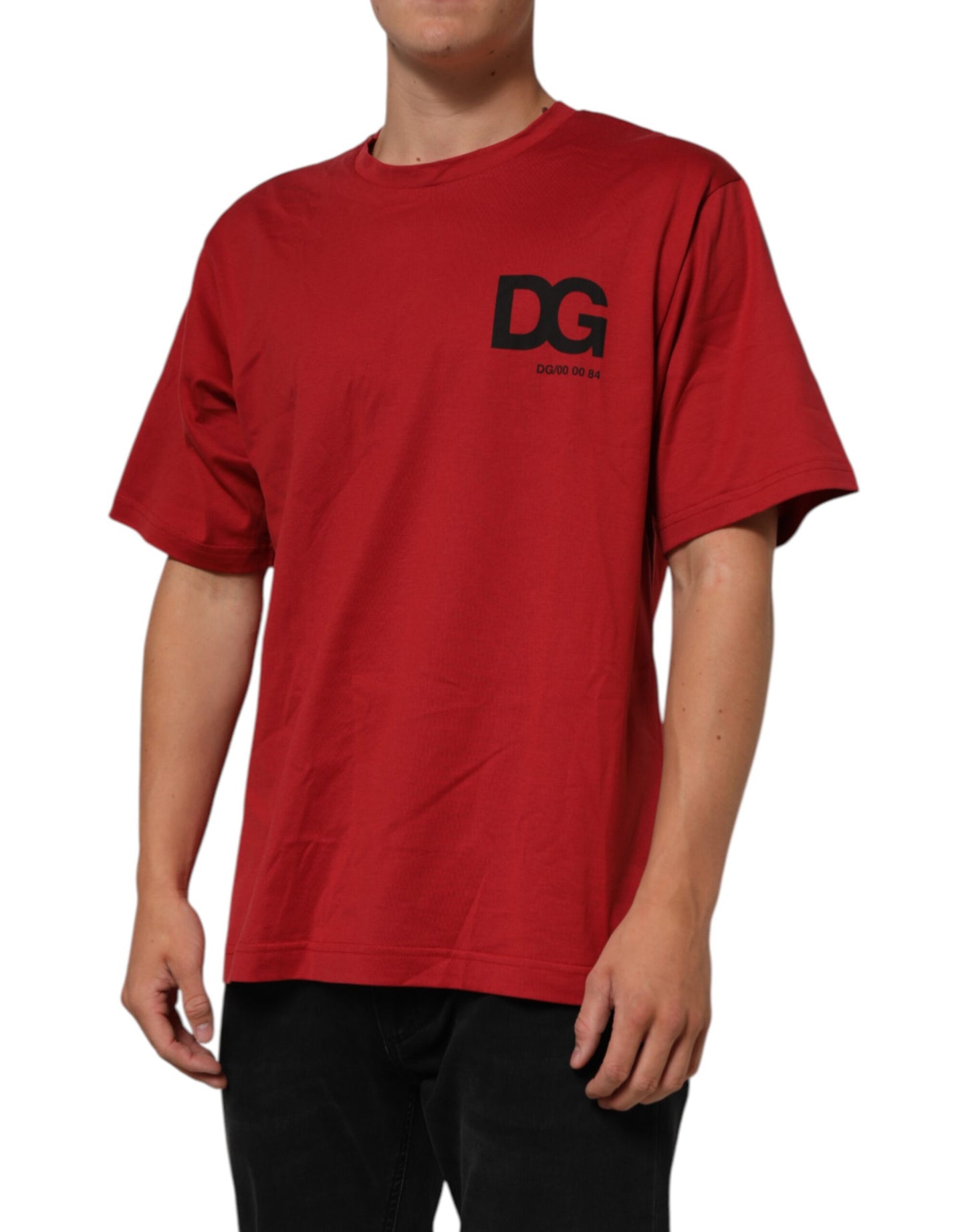 Dolce &amp; Gabbana – Kurzärmliges Baumwoll-T-Shirt mit rotem Logo-Print