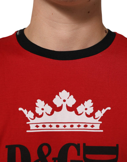 Dolce & Gabbana Red Logo Crown Cotton Short Sleeves T-shirt