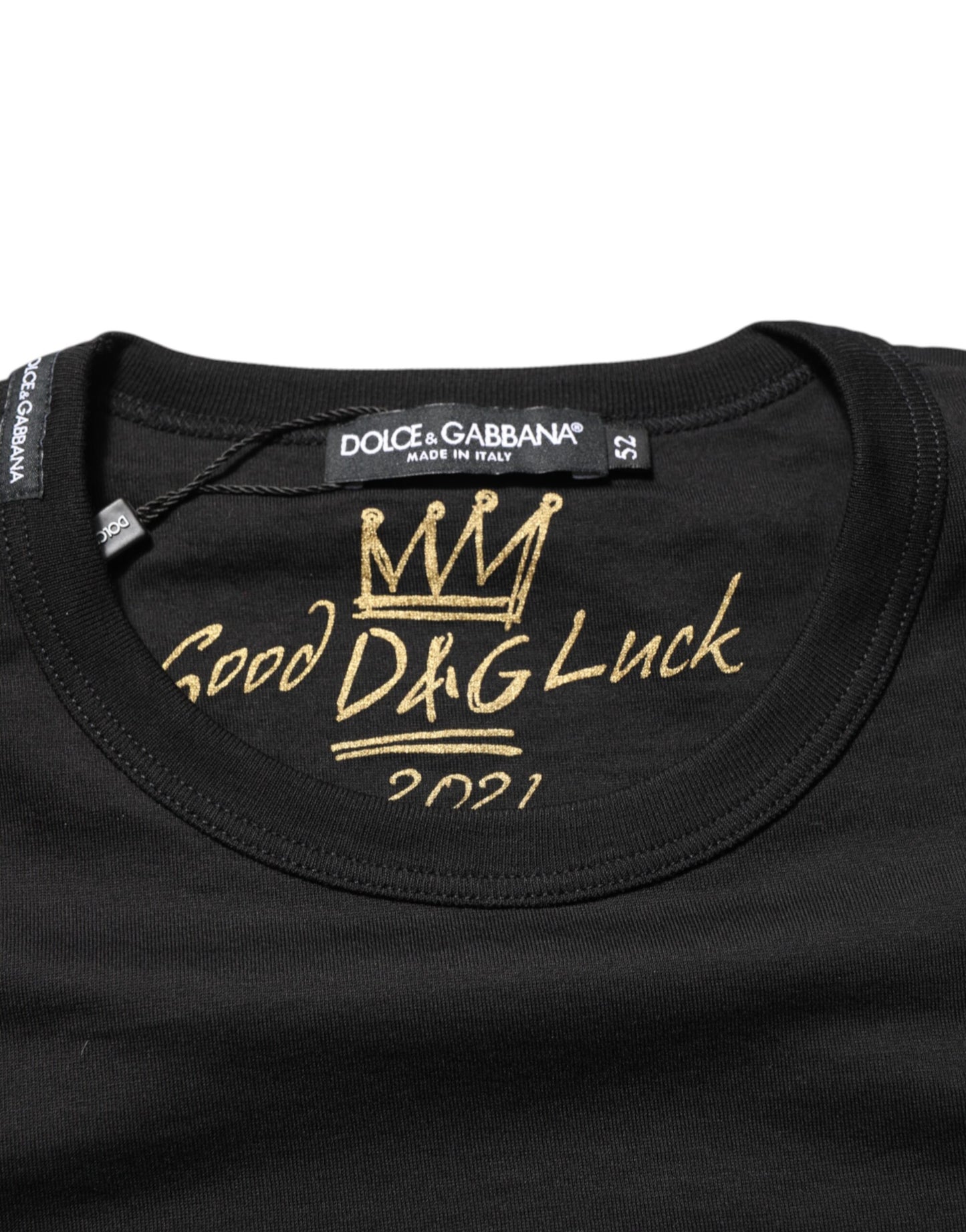 Dolce &amp; Gabbana Schwarzes Goodluck 2021 Baumwoll-T-Shirt mit Rundhalsausschnitt