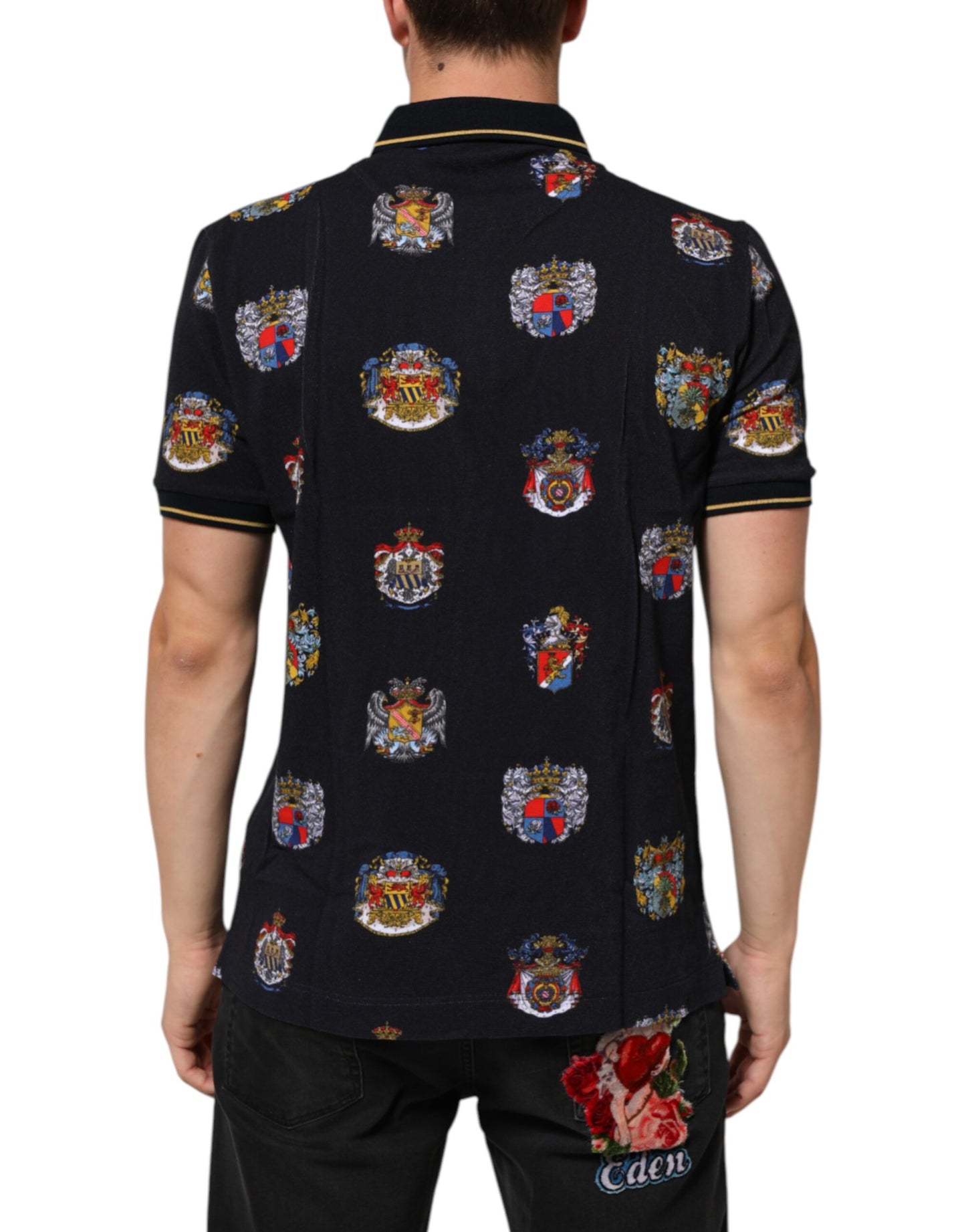 Dolce &amp; Gabbana – Blaues Poloshirt mit heraldischem Wappen-Print