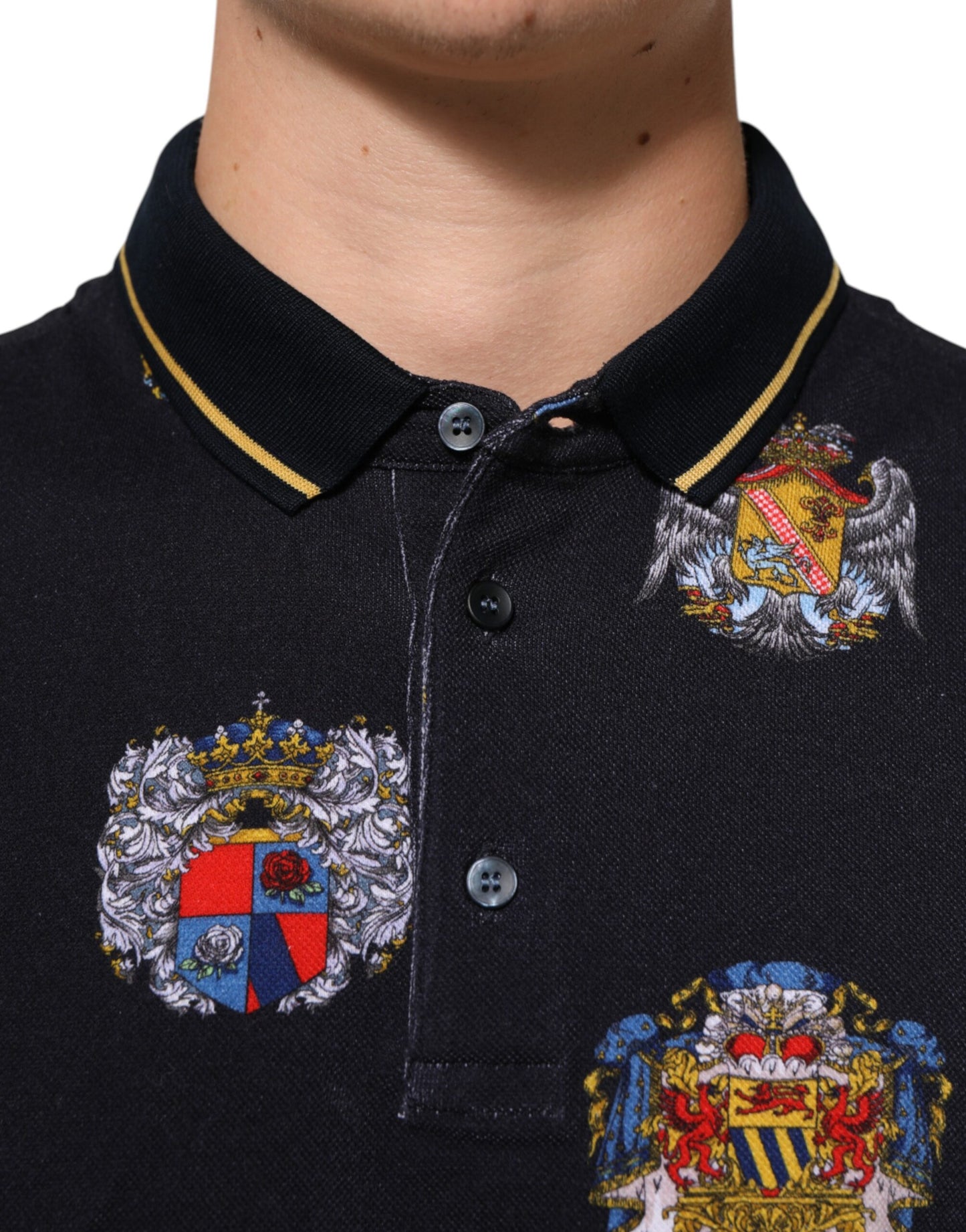 Dolce &amp; Gabbana – Blaues Poloshirt mit heraldischem Wappen-Print