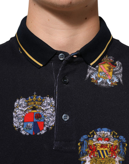 Dolce &amp; Gabbana – Blaues Poloshirt mit heraldischem Wappen-Print