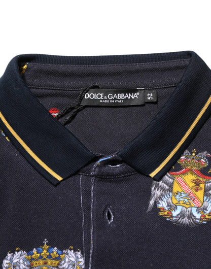Dolce &amp; Gabbana – Blaues Poloshirt mit heraldischem Wappen-Print