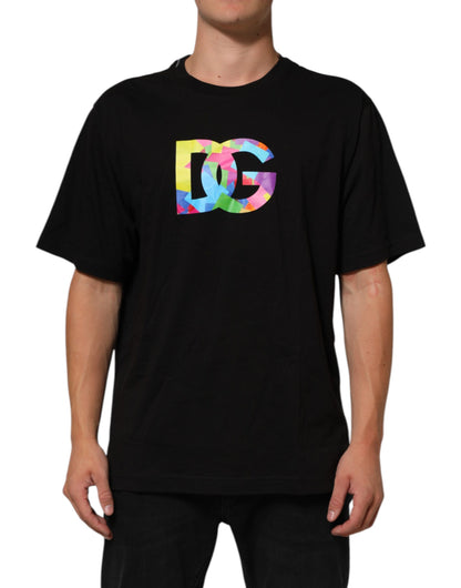 Dolce &amp; Gabbana – Schwarzes Baumwoll-T-Shirt mit Rundhalsausschnitt und Logo-Print