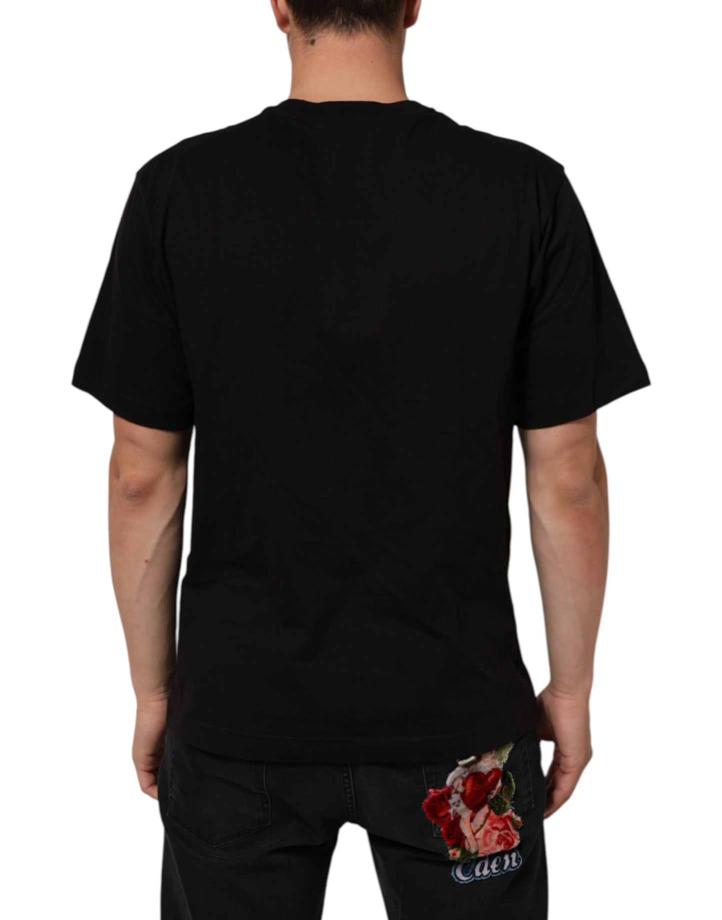 Dolce &amp; Gabbana – Schwarzes Baumwoll-T-Shirt mit Rundhalsausschnitt und Logo-Print