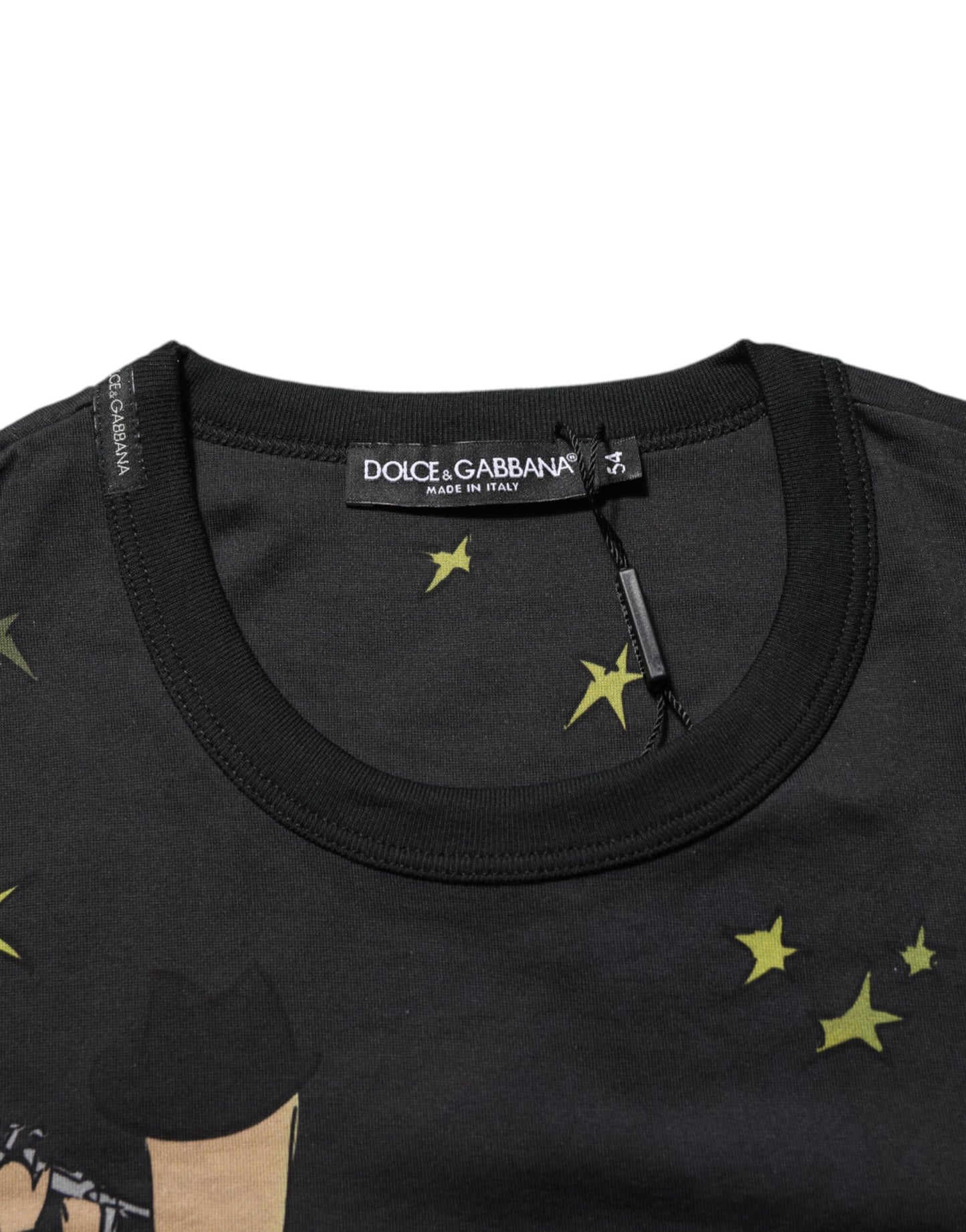 Dolce &amp; Gabbana Schwarzes Baumwoll-T-Shirt mit Rundhalsausschnitt und Musikdruck