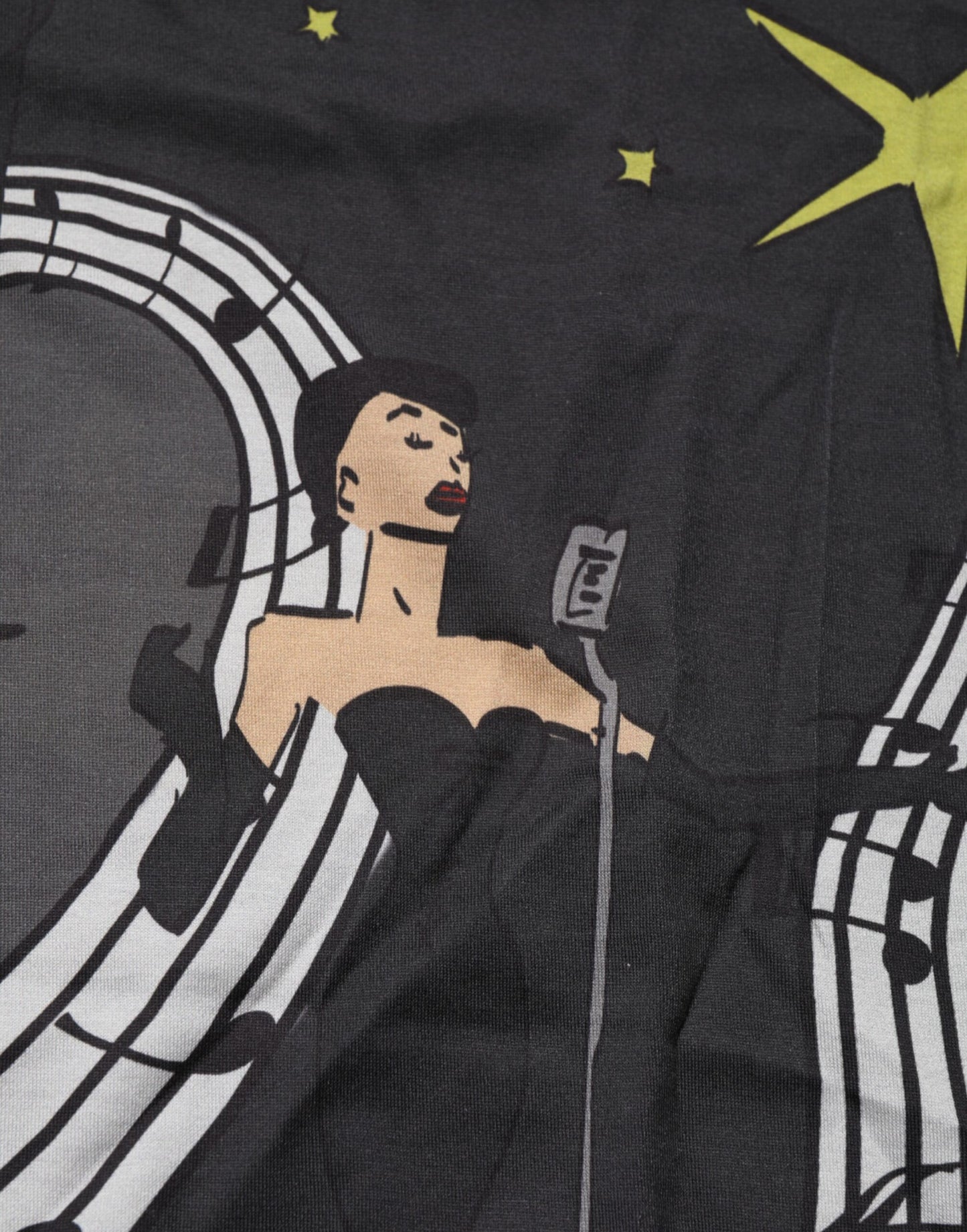 Dolce &amp; Gabbana Schwarzes Baumwoll-T-Shirt mit Rundhalsausschnitt und Musikdruck