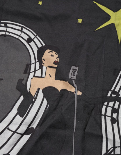 Dolce &amp; Gabbana Schwarzes Baumwoll-T-Shirt mit Rundhalsausschnitt und Musikdruck