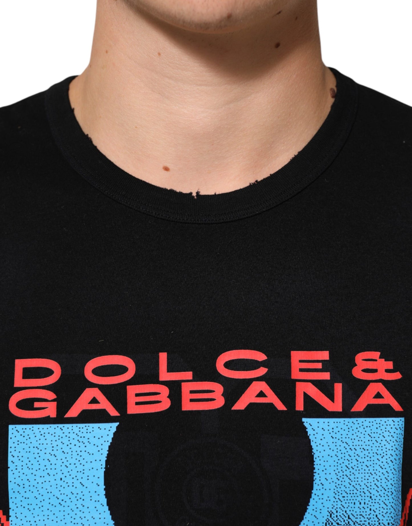 Dolce &amp; Gabbana Schwarzes Baumwoll-T-Shirt mit Rundhalsausschnitt und Musikdruck