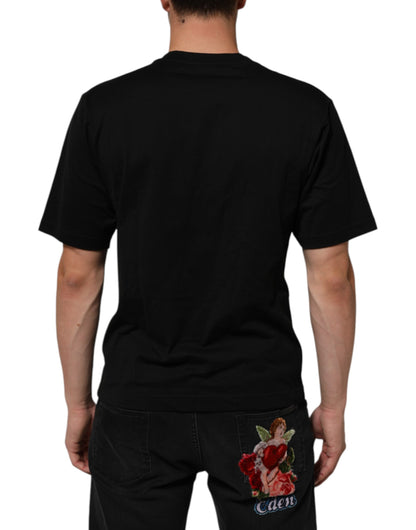 Dolce &amp; Gabbana – Schwarzes Baumwoll-T-Shirt mit Rundhalsausschnitt und Logo-Plakette