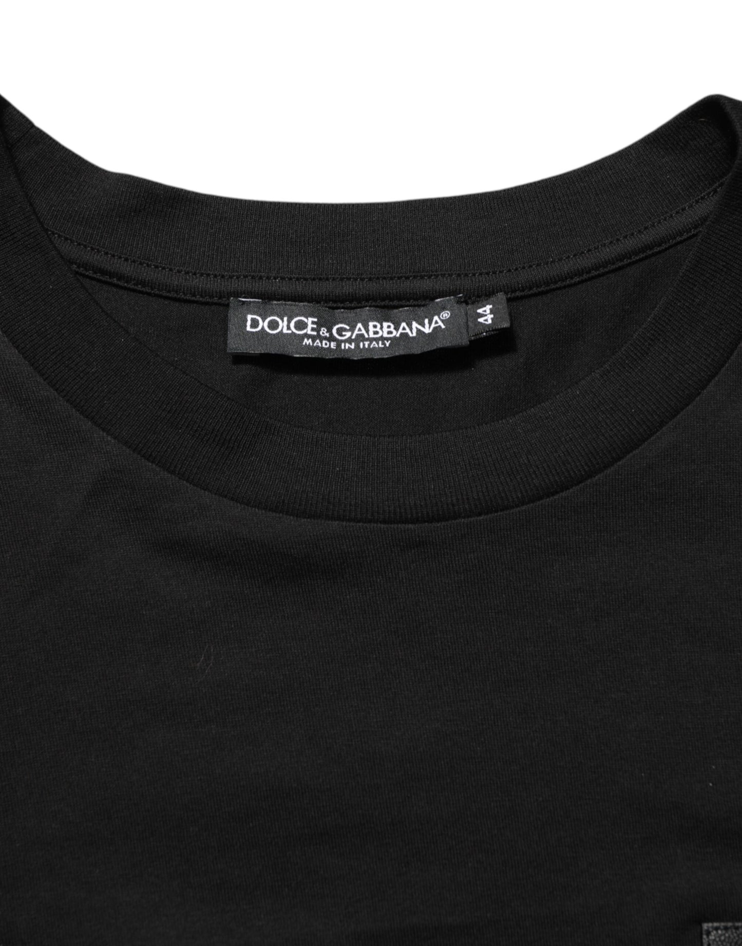 Dolce &amp; Gabbana – Schwarzes Baumwoll-T-Shirt mit Rundhalsausschnitt und Logo-Plakette