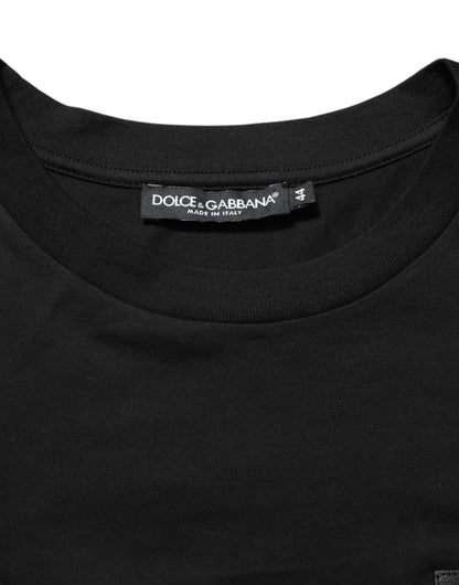 Dolce &amp; Gabbana – Schwarzes Baumwoll-T-Shirt mit Rundhalsausschnitt und Logo-Plakette