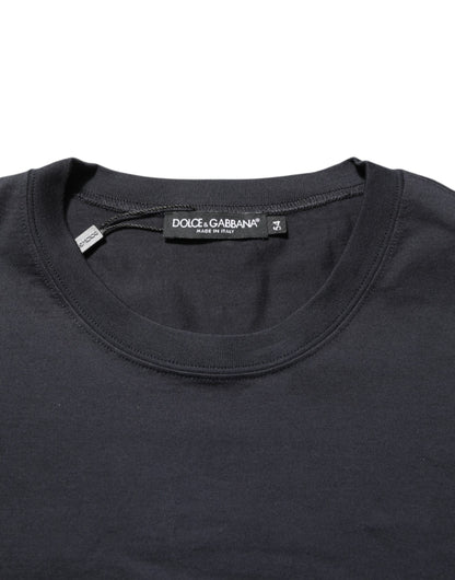 Dolce &amp; Gabbana Schwarzes T-Shirt aus Baumwolle mit Rundhalsausschnitt und Kompass
