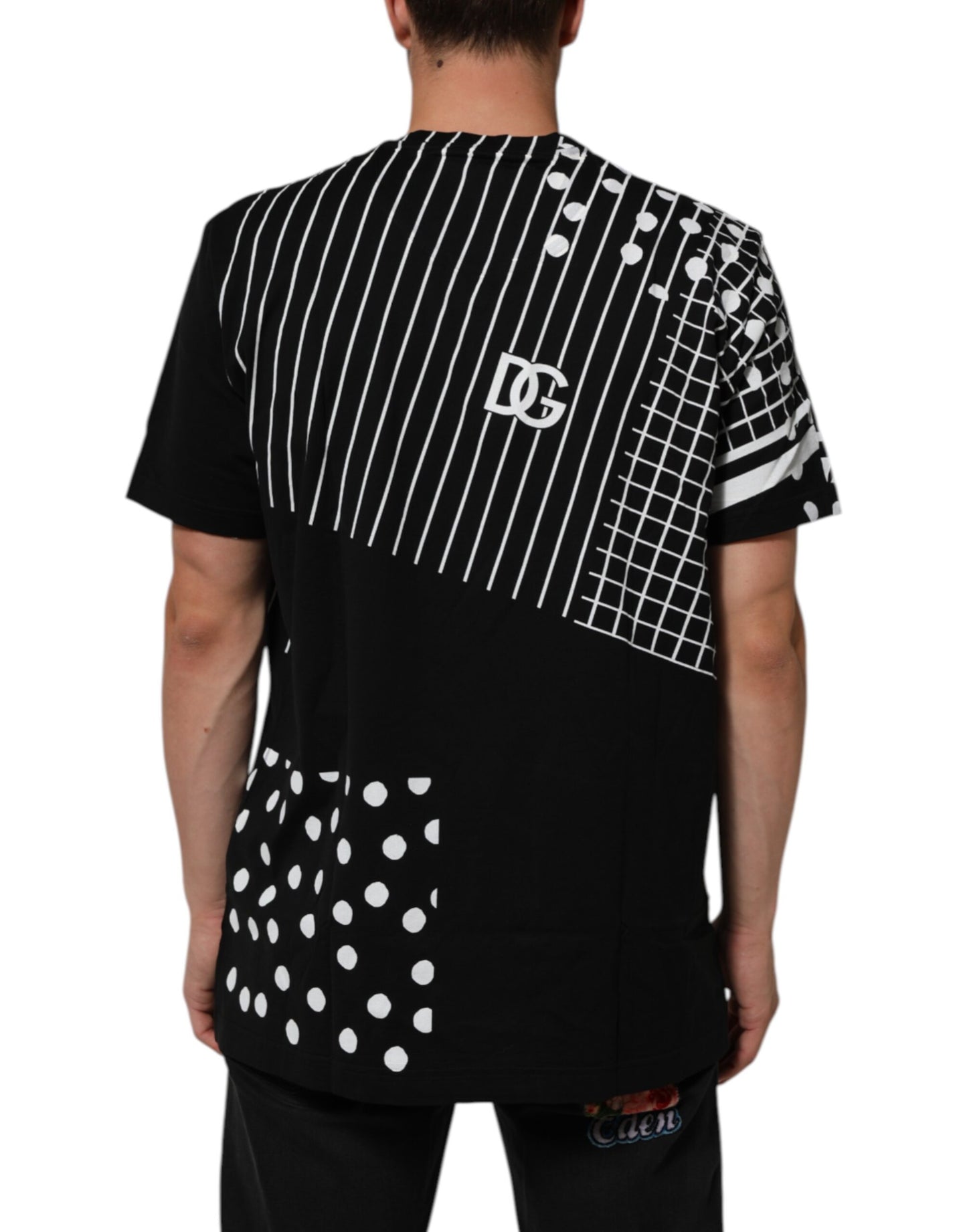 Dolce &amp; Gabbana – Schwarzes T-Shirt aus Baumwolle mit Polka Dots und Rundhalsausschnitt