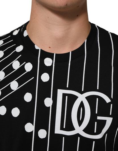 Dolce &amp; Gabbana – Schwarzes T-Shirt aus Baumwolle mit Polka Dots und Rundhalsausschnitt