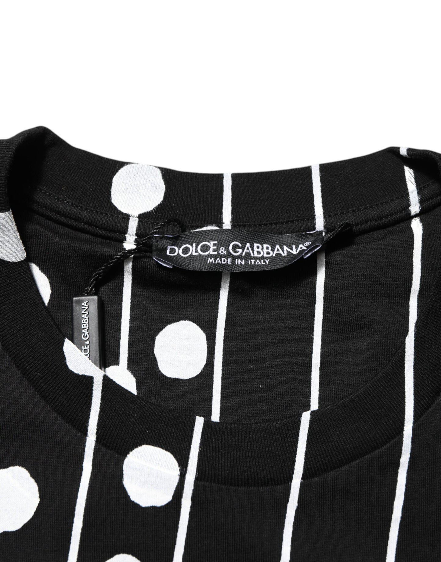 Dolce &amp; Gabbana – Schwarzes T-Shirt aus Baumwolle mit Polka Dots und Rundhalsausschnitt